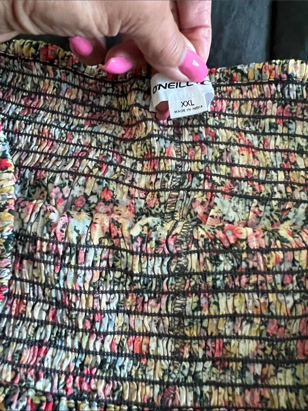 O'Neill Floral Smocked Waist Skort - Yellow, Pink, Green, White - Picture 2 of 5